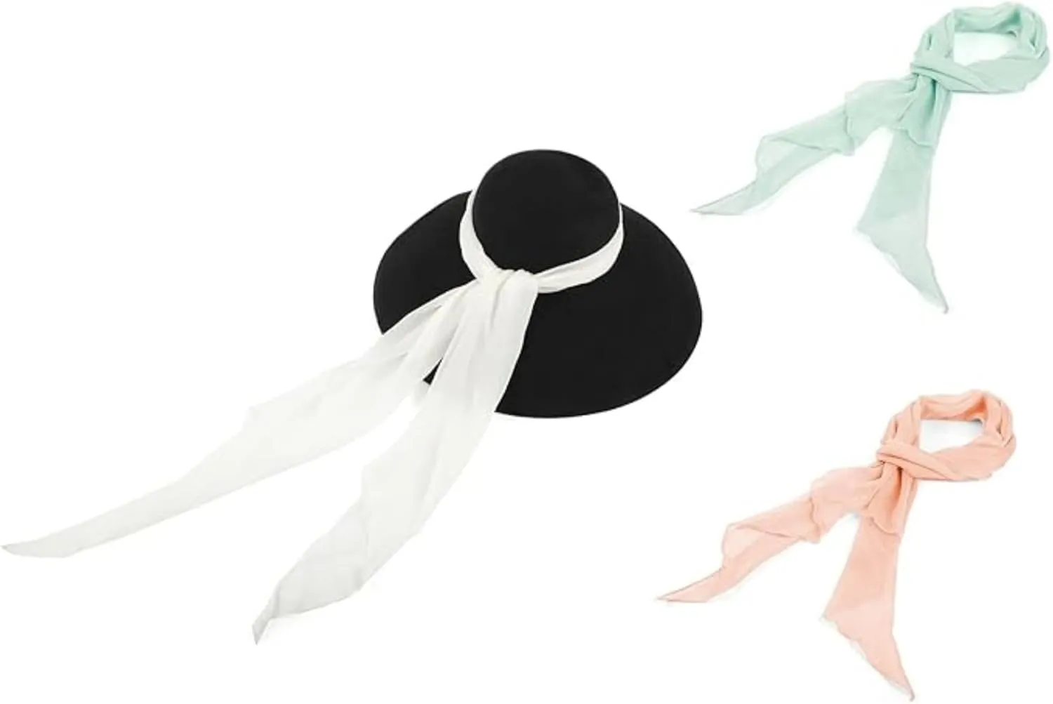 Color Me MIU Bundle 3 in 1 Premium Holiday Straw Hat with 3 Chiffon Silk Scarves - Fully Adjustable Womens Beach hat