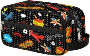 Colorful Cartoon Airplane Travel Toiletry Bag for Women Men, Black White Polka Dot Water-resistant Shaving Bag Hanging Dopp Kit Cosmetic Organizer Makeup Bag for Toiletries Accessories