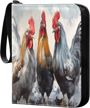 Colorful Chicken Drawing Card Binder 4-Pocket Leather Cover 400 Pockets Card Album Holder Removable Display Storage for Trading Cards, Game Cards, Collectibles