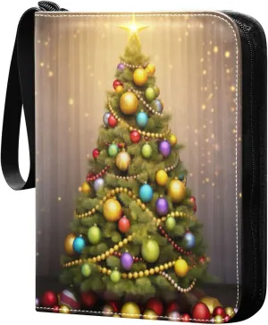 Colorful Christmas Tree Card Binder 4-Pocket Leather Cover 400 Pockets Card Album Holder Removable Display Storage for Trading Cards, Game Cards, Collectibles