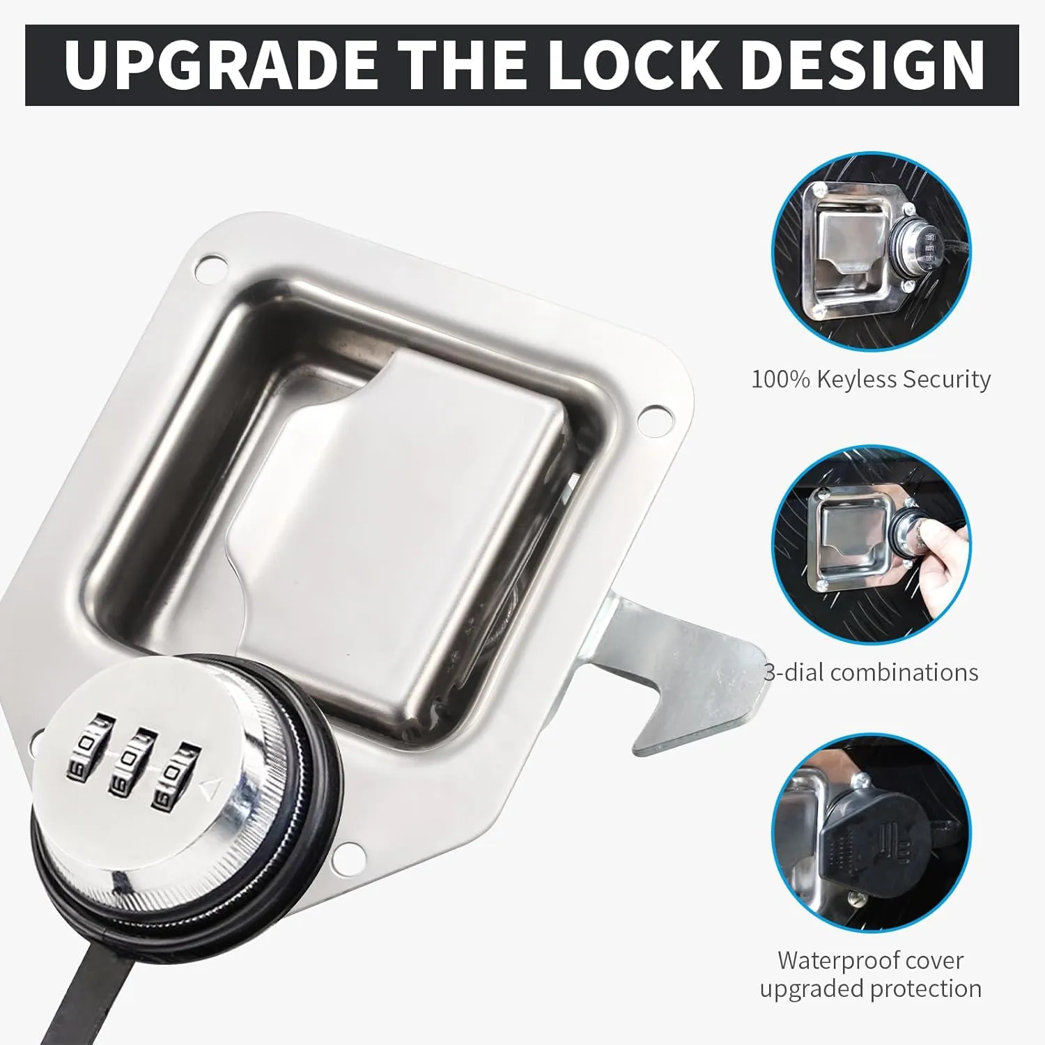 Combination Truck Tool Box Lock Replacement, 3 Digit Combination Lock Keyless Security Paddle Latch Pull Handle Flush Mount Lock for Trailer Toolbox RV Camper Motorhome Patrol Car