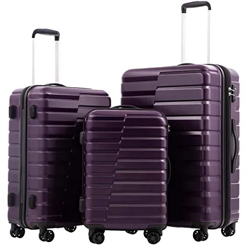 COOLIFE 3 Piece Expandable Luggage Set With TSA Lock - Purple