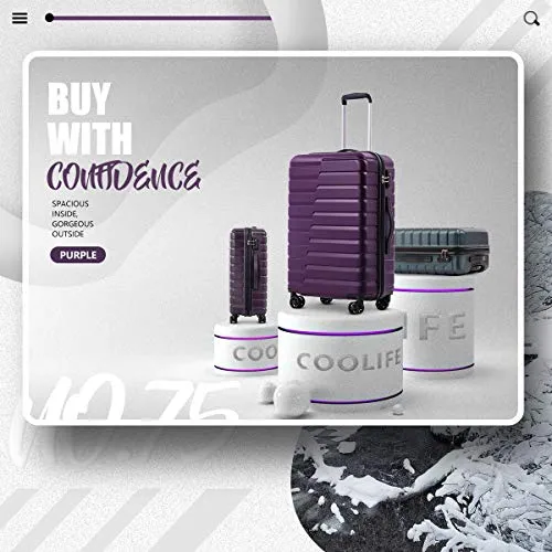 COOLIFE 3 Piece Expandable Luggage Set With TSA Lock - Purple