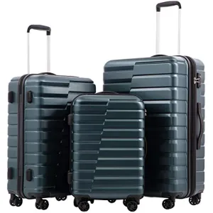 COOLIFE 3 Piece Luggage Set - PC ABS - TSA Lock- Teal Blue