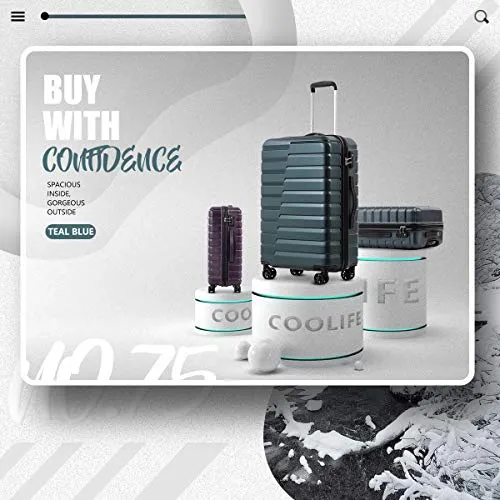 COOLIFE 3 Piece Luggage Set - PC ABS - TSA Lock- Teal Blue