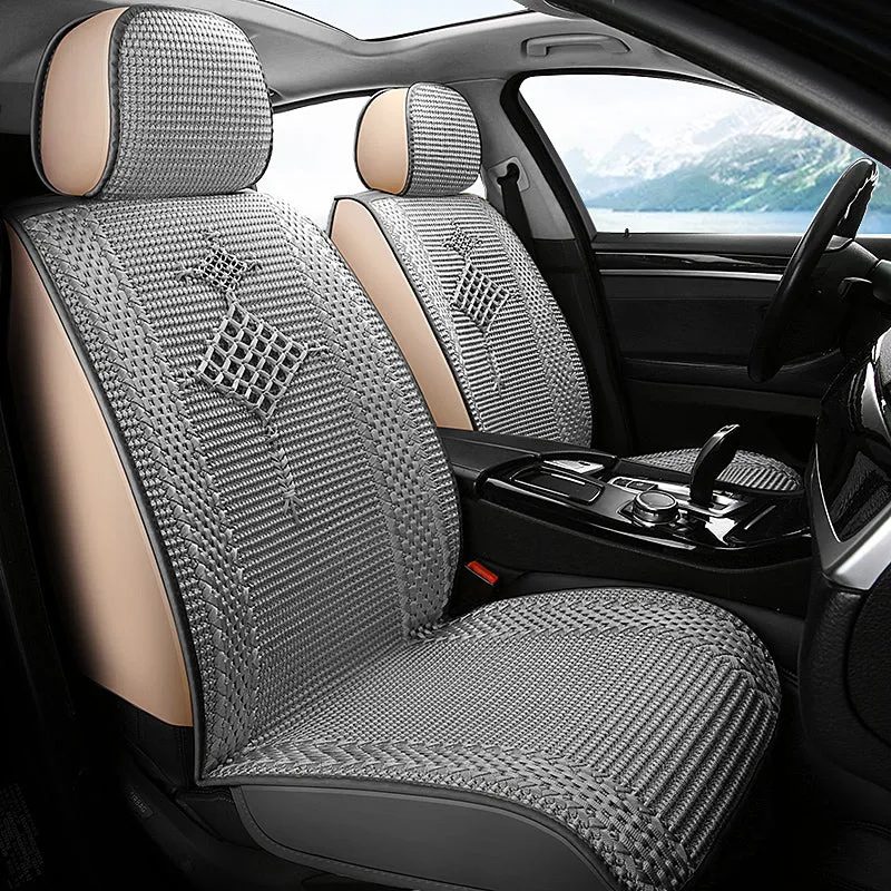 Cooling Fabric Basketweave Pattern Car Seat Covers for 5 Seat Sedan SUV Universal Fit Summer Use Cushion Cover