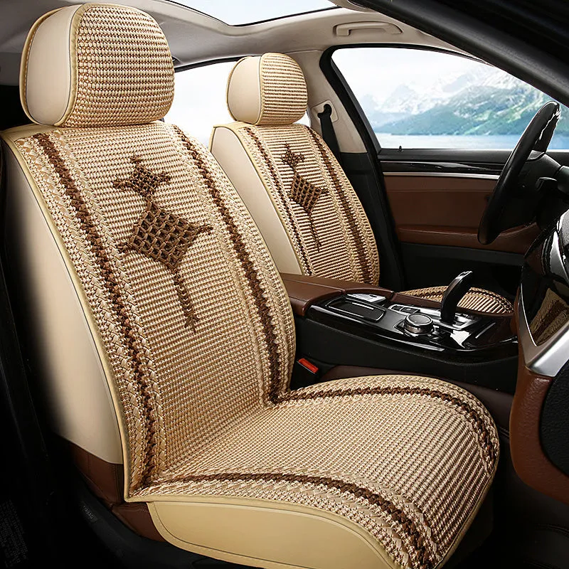 Cooling Fabric Basketweave Pattern Car Seat Covers for 5 Seat Sedan SUV Universal Fit Summer Use Cushion Cover
