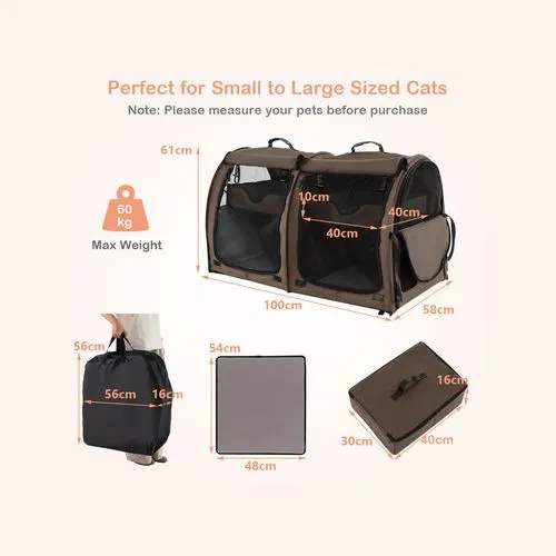 Costway - 2-in-1 Portable Pet Carrier Dog & Cat Travel Backpack Brown