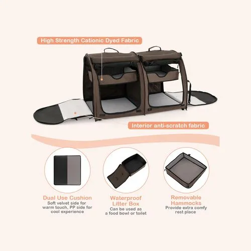 Costway - 2-in-1 Portable Pet Carrier Dog & Cat Travel Backpack Brown
