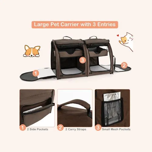 Costway - 2-in-1 Portable Pet Carrier Dog & Cat Travel Backpack Brown