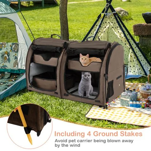 Costway - 2-in-1 Portable Pet Carrier Dog & Cat Travel Backpack Brown