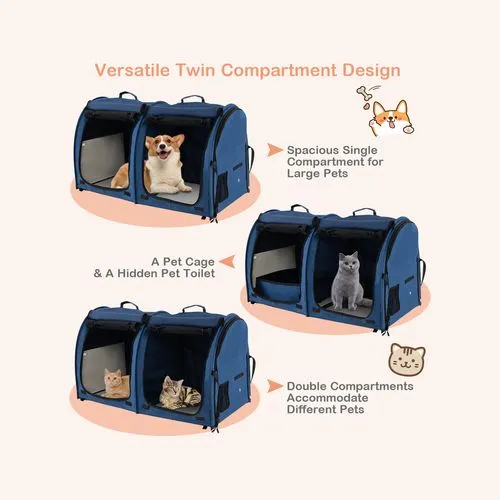 Costway - 2-in-1 Portable Pet Carrier Dog & Cat Travel Backpack Navy