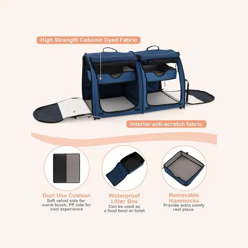 Costway - 2-in-1 Portable Pet Carrier Dog & Cat Travel Backpack Navy