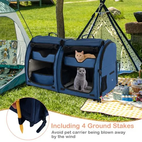 Costway - 2-in-1 Portable Pet Carrier Dog & Cat Travel Backpack Navy