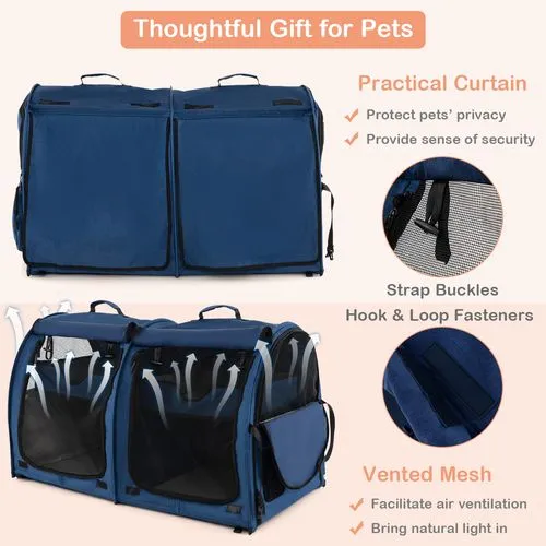 Costway - 2-in-1 Portable Pet Carrier Dog & Cat Travel Backpack Navy
