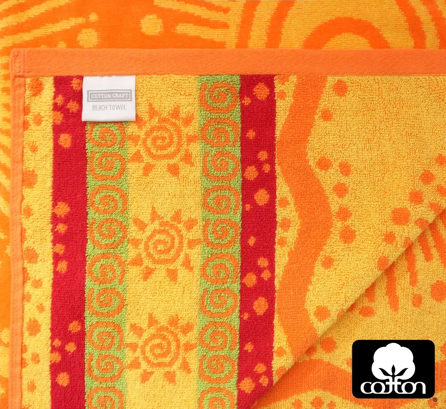 COTTON CRAFT Oversized Beach Towel for Two - 58x68 - Pure Cotton Jacquard Velour Extra Wide XL Beach Blanket Towel - Big & Huge Pool Bath 450 GSM Thick Plush Super Soft Luxury - Sunshine Orange Yellow