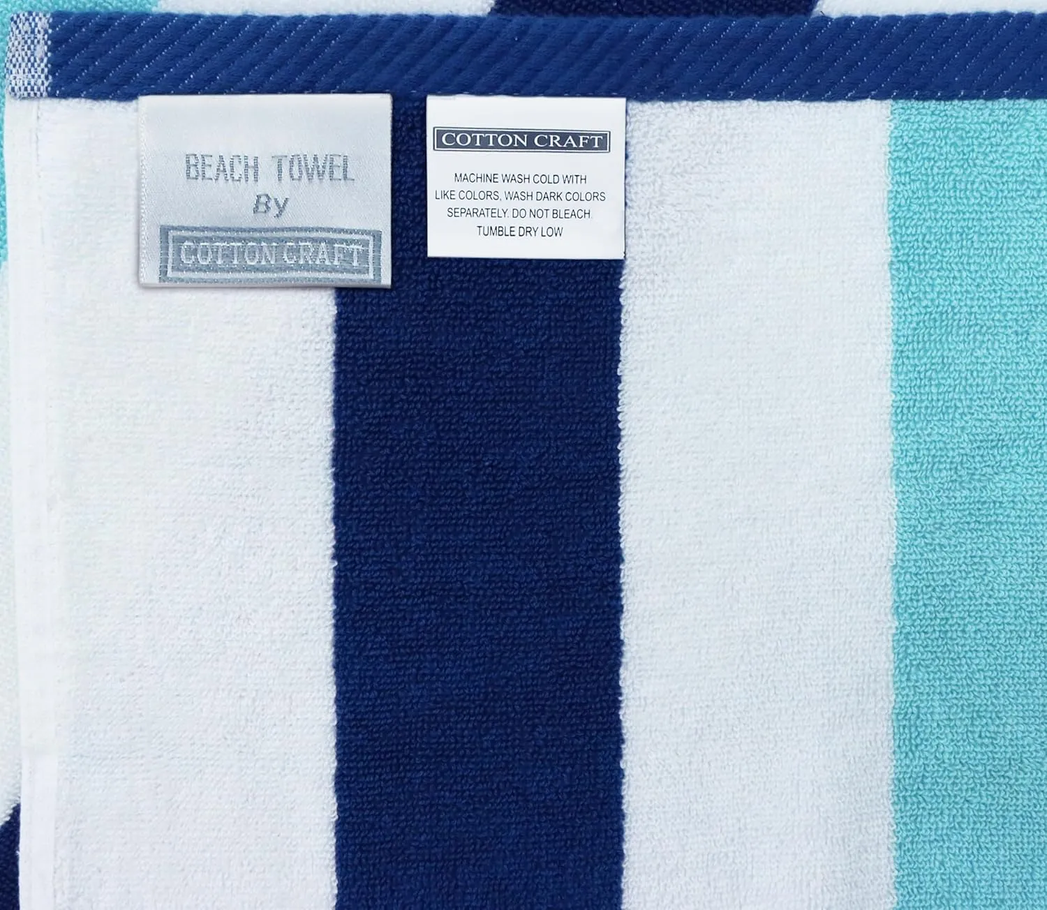 COTTON CRAFT Oversized XL Beach Towel - 2 Pack 39 x 68 inches Big & Huge Beach Blanket Towel - 100% Cotton Velour Thick Plush 450 GSM Super Soft Luxury - Pool Picnic Bath Towel - Cabana Stripe Blue