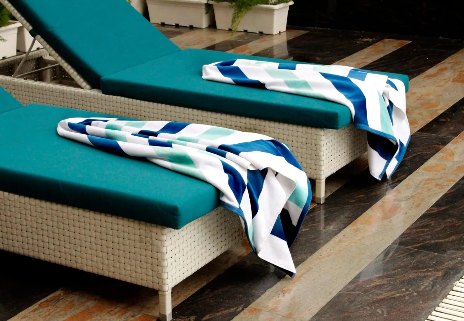 COTTON CRAFT Oversized XL Beach Towel - 2 Pack 39 x 68 inches Big & Huge Beach Blanket Towel - 100% Cotton Velour Thick Plush 450 GSM Super Soft Luxury - Pool Picnic Bath Towel - Cabana Stripe Blue