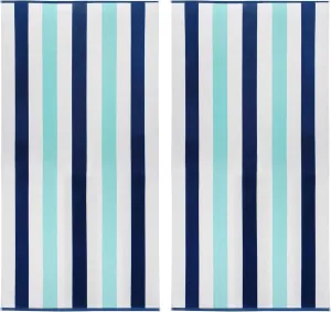 COTTON CRAFT Oversized XL Beach Towel - 2 Pack 39 x 68 inches Big & Huge Beach Blanket Towel - 100% Cotton Velour Thick Plush 450 GSM Super Soft Luxury - Pool Picnic Bath Towel - Cabana Stripe Blue