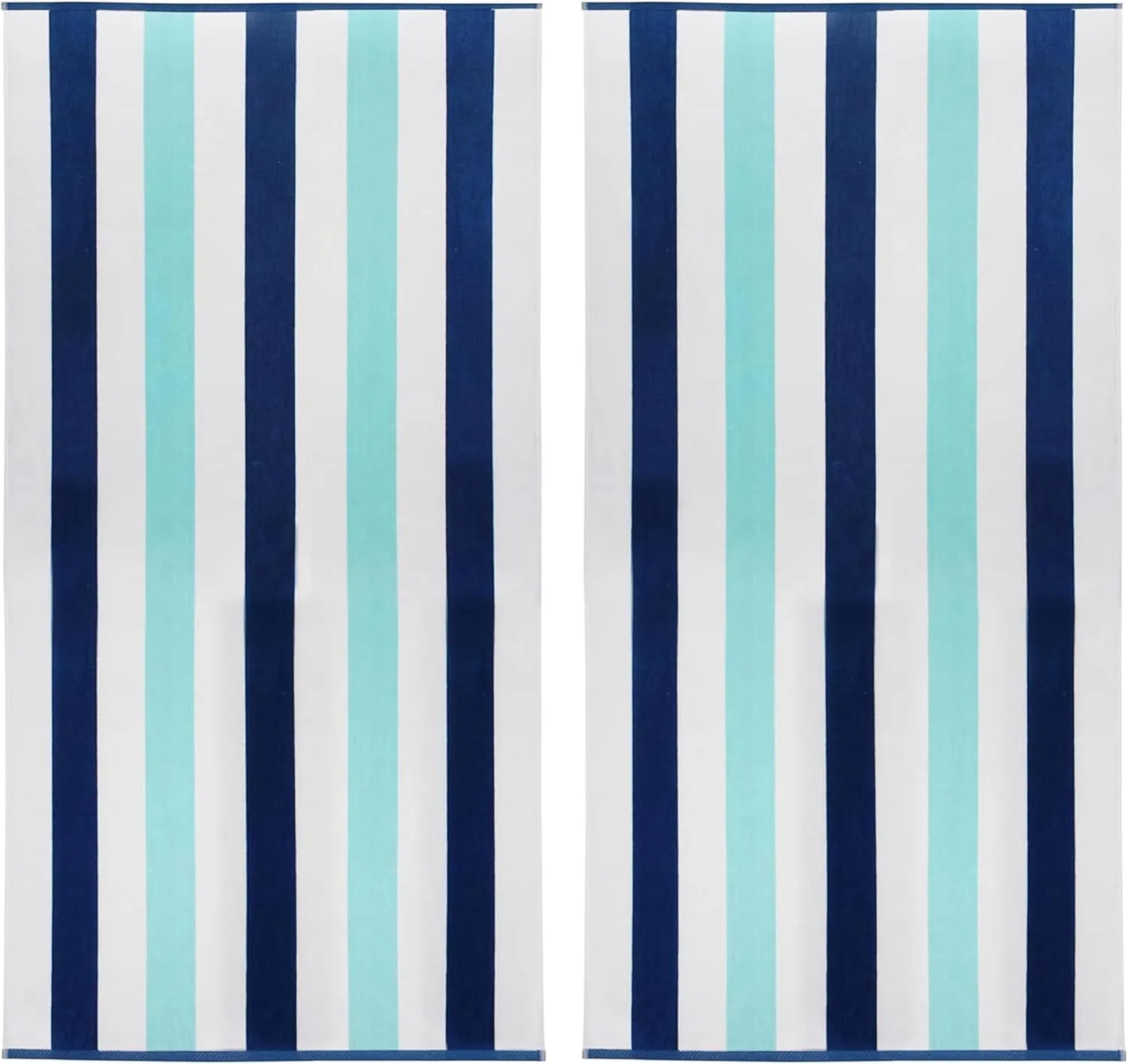 COTTON CRAFT Oversized XL Beach Towel - 2 Pack 39 x 68 inches Big & Huge Beach Blanket Towel - 100% Cotton Velour Thick Plush 450 GSM Super Soft Luxury - Pool Picnic Bath Towel - Cabana Stripe Blue