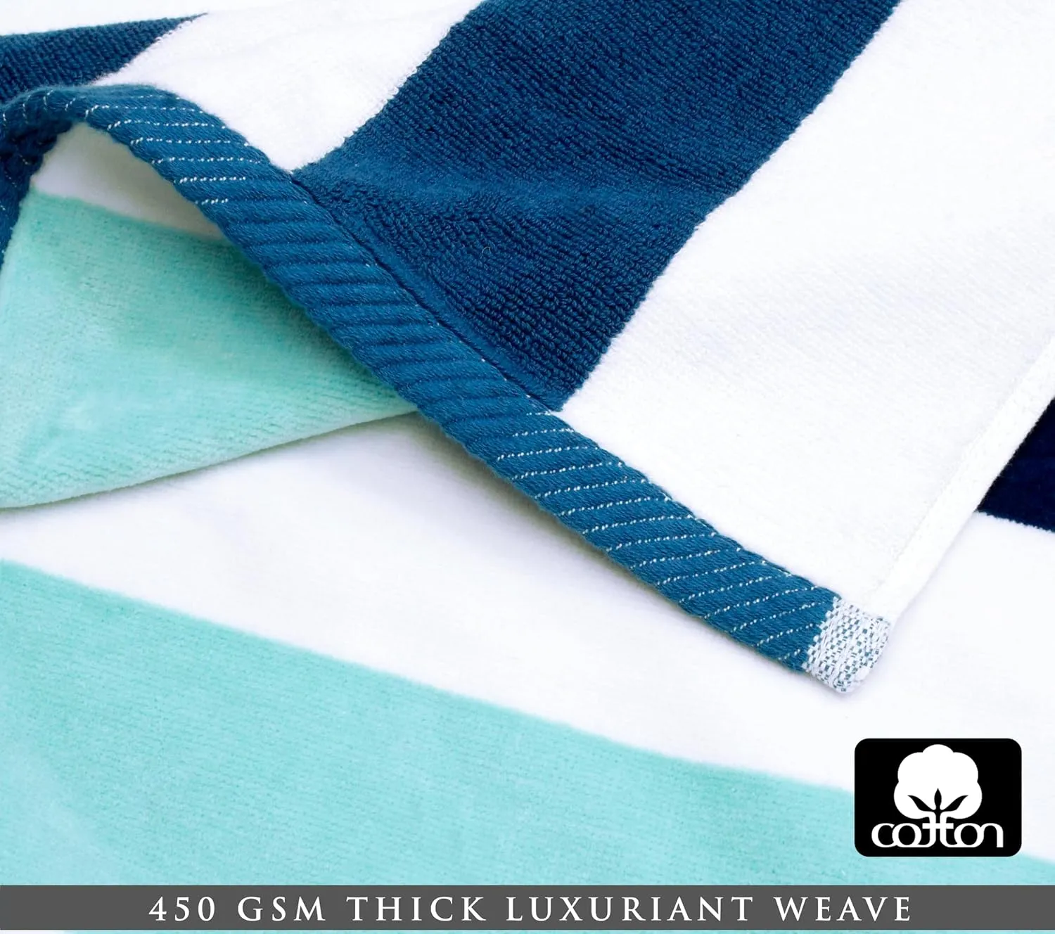 COTTON CRAFT Oversized XL Beach Towel - 2 Pack 39 x 68 inches Big & Huge Beach Blanket Towel - 100% Cotton Velour Thick Plush 450 GSM Super Soft Luxury - Pool Picnic Bath Towel - Cabana Stripe Blue