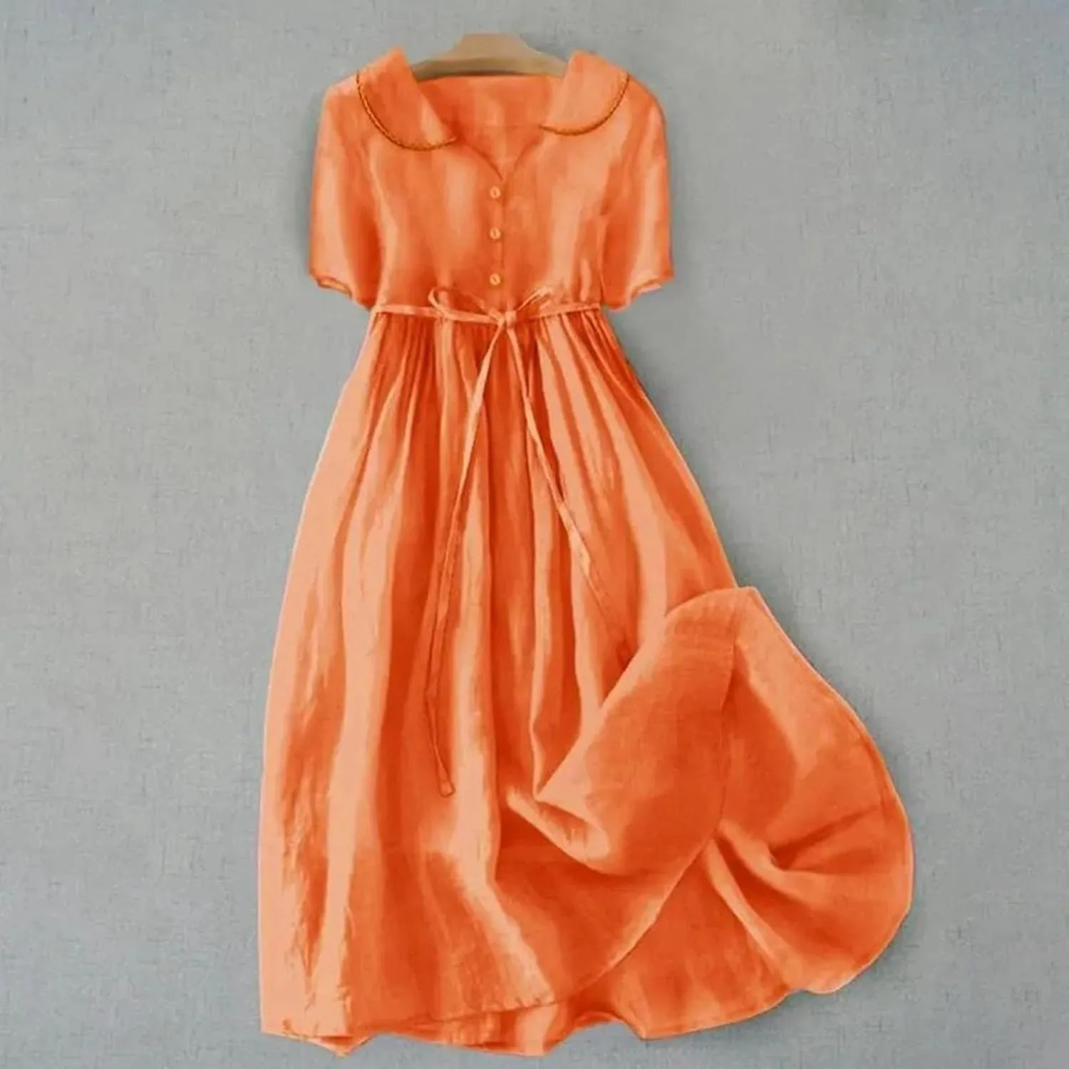 Cotton Linen Dresses for Women 2025 Trendy Button Down Plus Size Flowy A Line Maxi Dress Summer 3/4 Sleeve Boho Sundress