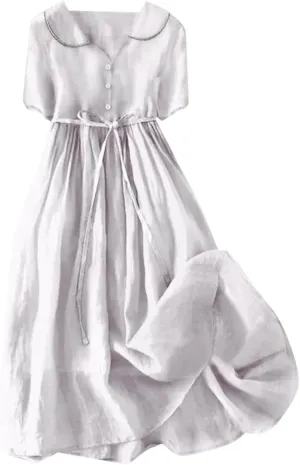 Cotton Linen Dresses for Women 2025 Trendy Button Down Plus Size Flowy A Line Maxi Dress Summer 3/4 Sleeve Boho Sundress