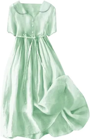 Cotton Linen Dresses for Women 2025 Trendy Button Down Plus Size Flowy A Line Maxi Dress Summer 3/4 Sleeve Boho Sundress
