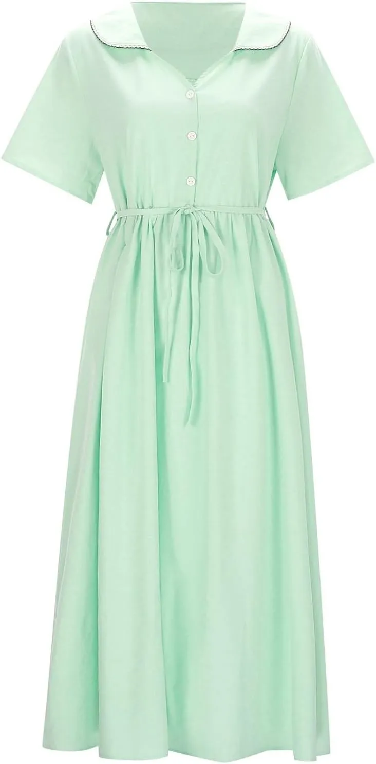 Cotton Linen Dresses for Women 2025 Trendy Button Down Plus Size Flowy A Line Maxi Dress Summer 3/4 Sleeve Boho Sundress