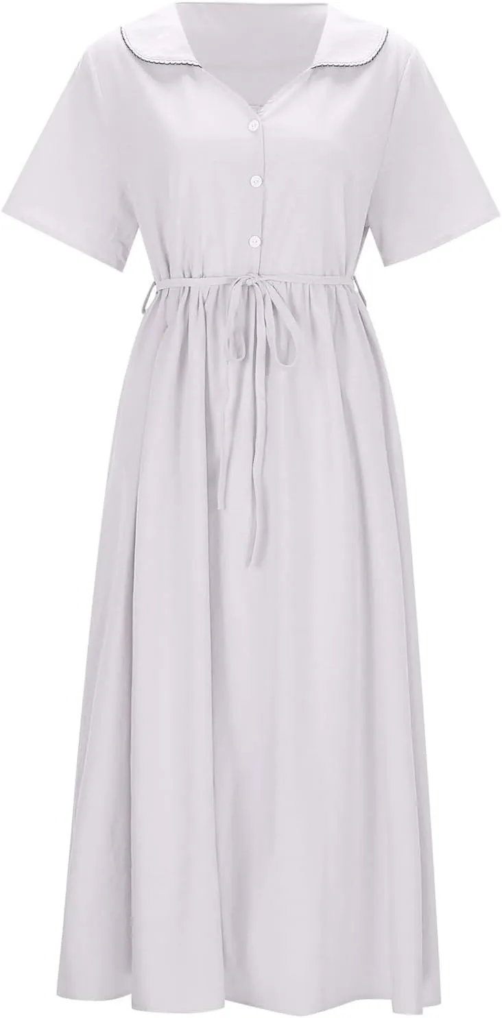 Cotton Linen Dresses for Women 2025 Trendy Button Down Plus Size Flowy A Line Maxi Dress Summer 3/4 Sleeve Boho Sundress