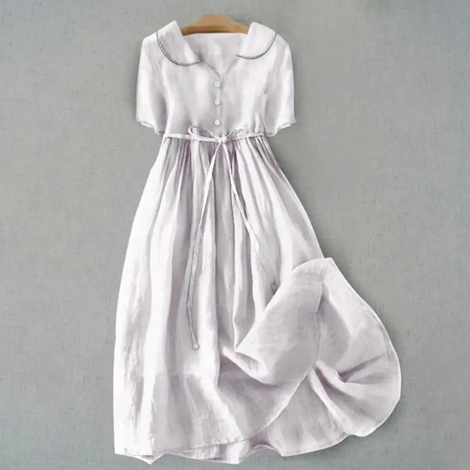 Cotton Linen Dresses for Women 2025 Trendy Button Down Plus Size Flowy A Line Maxi Dress Summer 3/4 Sleeve Boho Sundress