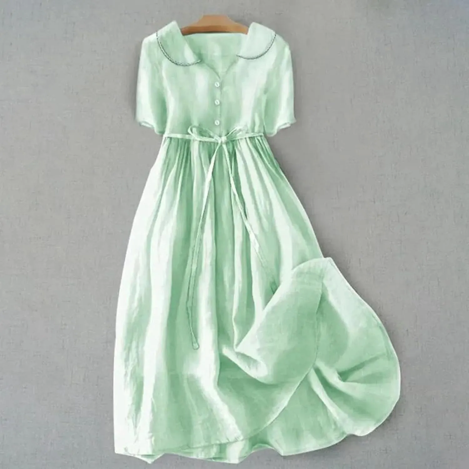Cotton Linen Dresses for Women 2025 Trendy Button Down Plus Size Flowy A Line Maxi Dress Summer 3/4 Sleeve Boho Sundress