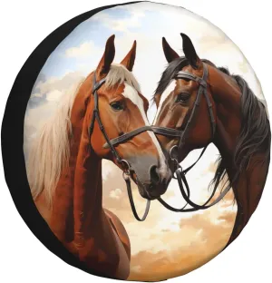 Couple Horse Spare Tire Cover Weatherproof Automotive Wheel Cover Waterproof Dust-Proof Tire Protectors Travel Trailer Camper Tire Covers Universal 15 inch