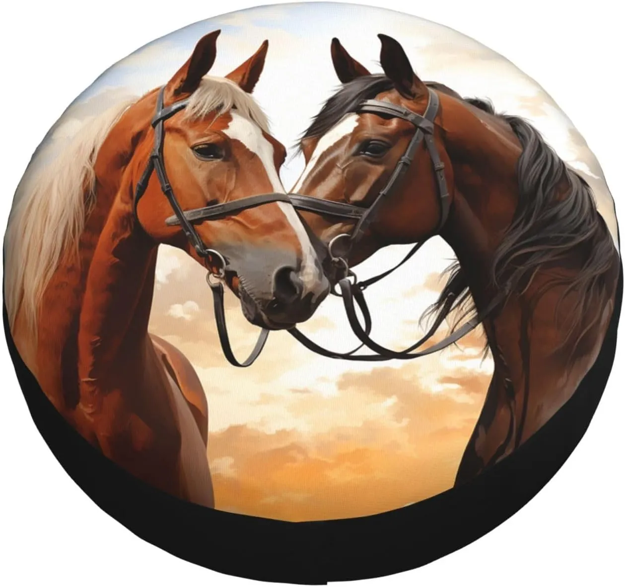 Couple Horse Spare Tire Cover Weatherproof Automotive Wheel Cover Waterproof Dust-Proof Tire Protectors Travel Trailer Camper Tire Covers Universal 15 inch