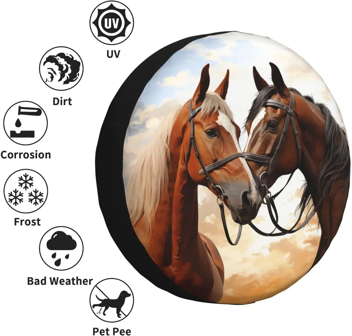 Couple Horse Spare Tire Cover Weatherproof Automotive Wheel Cover Waterproof Dust-Proof Tire Protectors Travel Trailer Camper Tire Covers Universal 15 inch