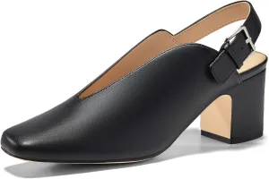 Coutgo Womens Chunky Block Slingback Heels Closed Square Toe V Cut Metal Buckle Comfortable Office Dress Pumps Shoes