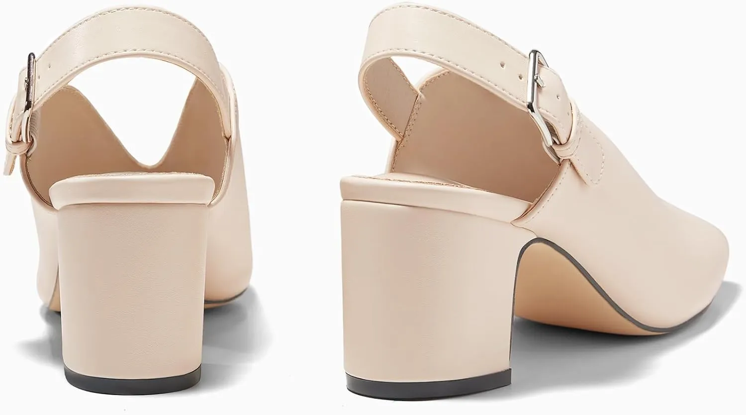 Coutgo Womens Chunky Block Slingback Heels Closed Square Toe V Cut Metal Buckle Comfortable Office Dress Pumps Shoes
