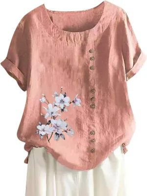 Cover Ups for Swimwear Women Retro Printing Casual Cotton T Shirt Top Women Linen Shirt Resort Wear for Women 2024