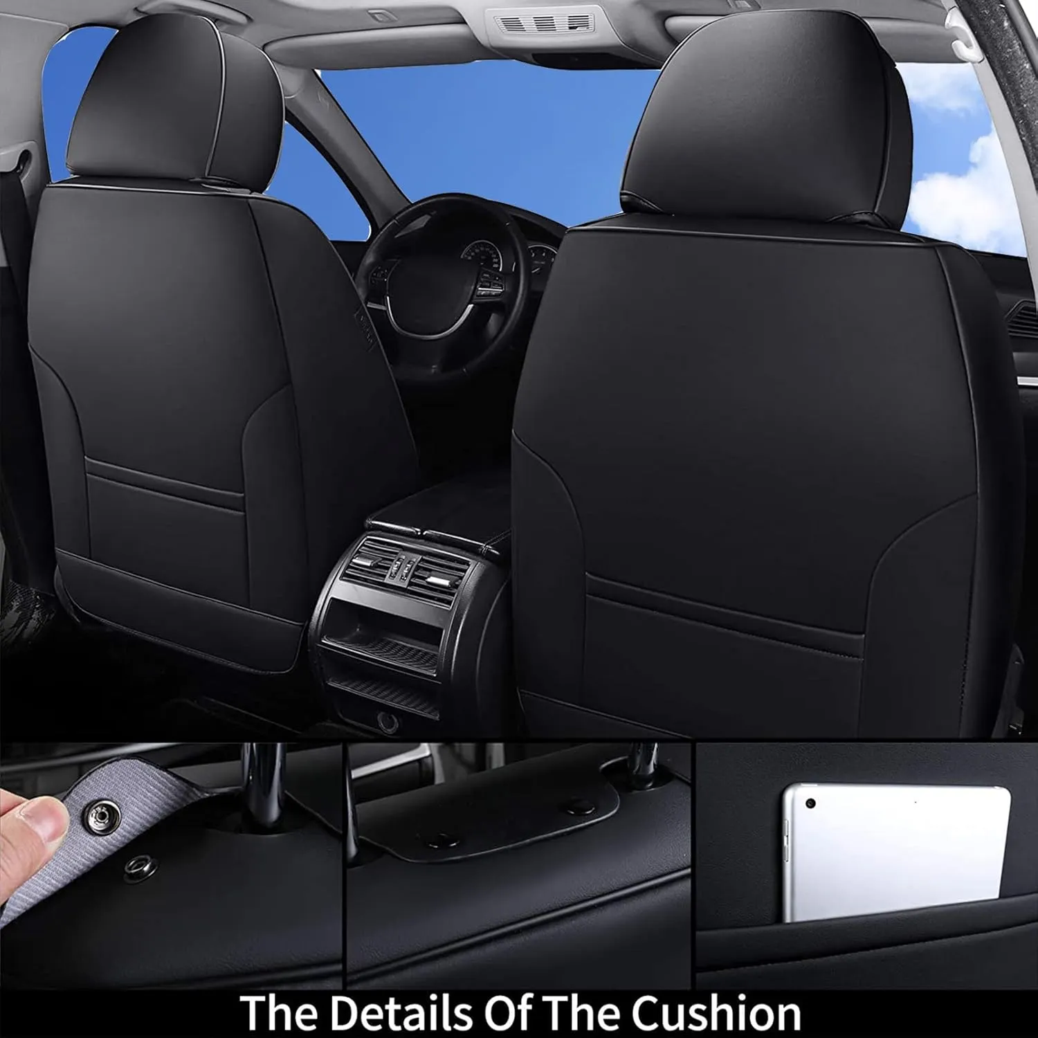 Coverado Universal Seat Covers Front, 2-Pack Universal Seat Covers for Cars, Waterproof Nappa Leather Car Seat Covers with Head Pillow, Auto Protectors Fit for Most Sedans SUV Pick-up Truck-Black