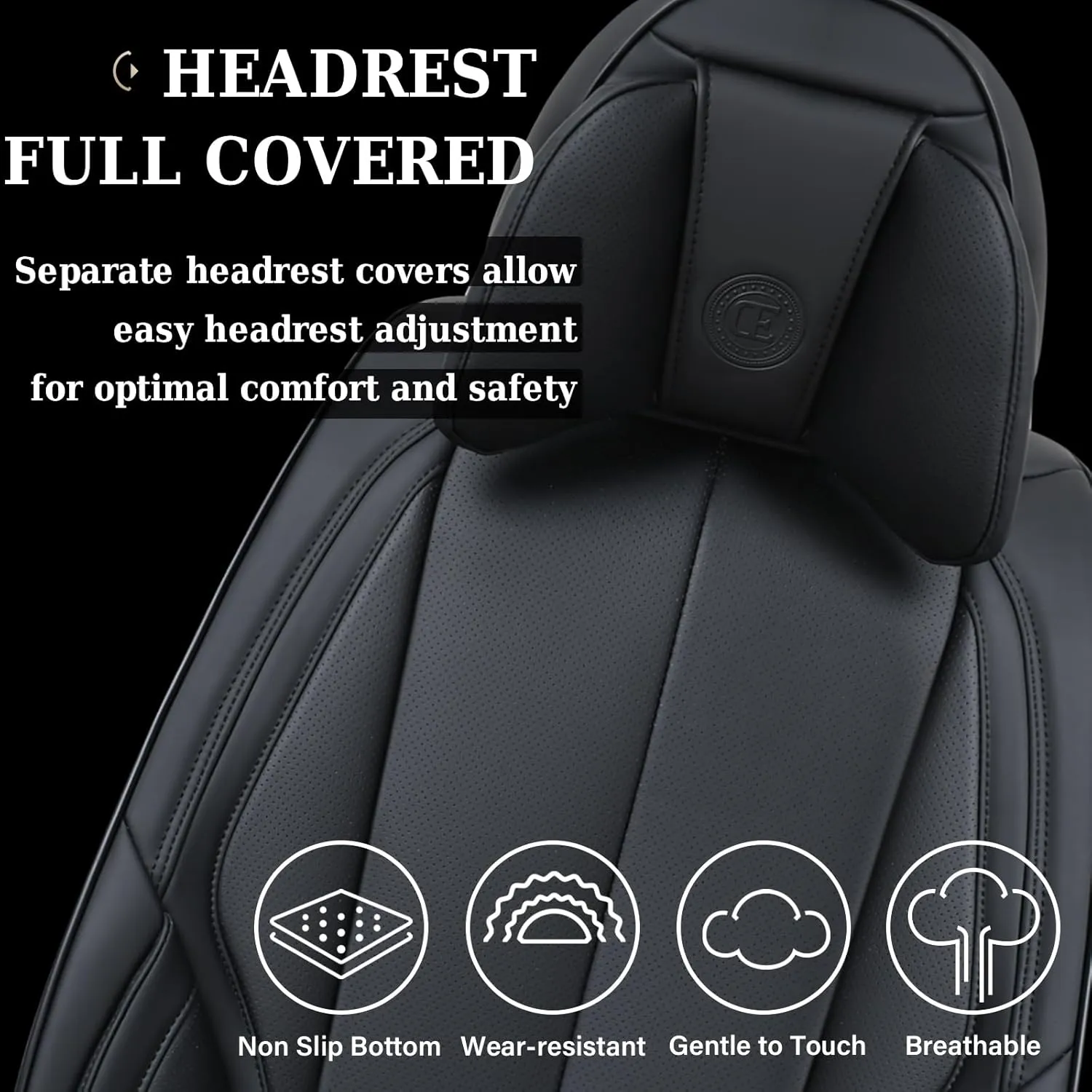 Coverado Universal Seat Covers Front, 2-Pack Universal Seat Covers for Cars, Waterproof Nappa Leather Car Seat Covers with Head Pillow, Auto Protectors Fit for Most Sedans SUV Pick-up Truck-Black