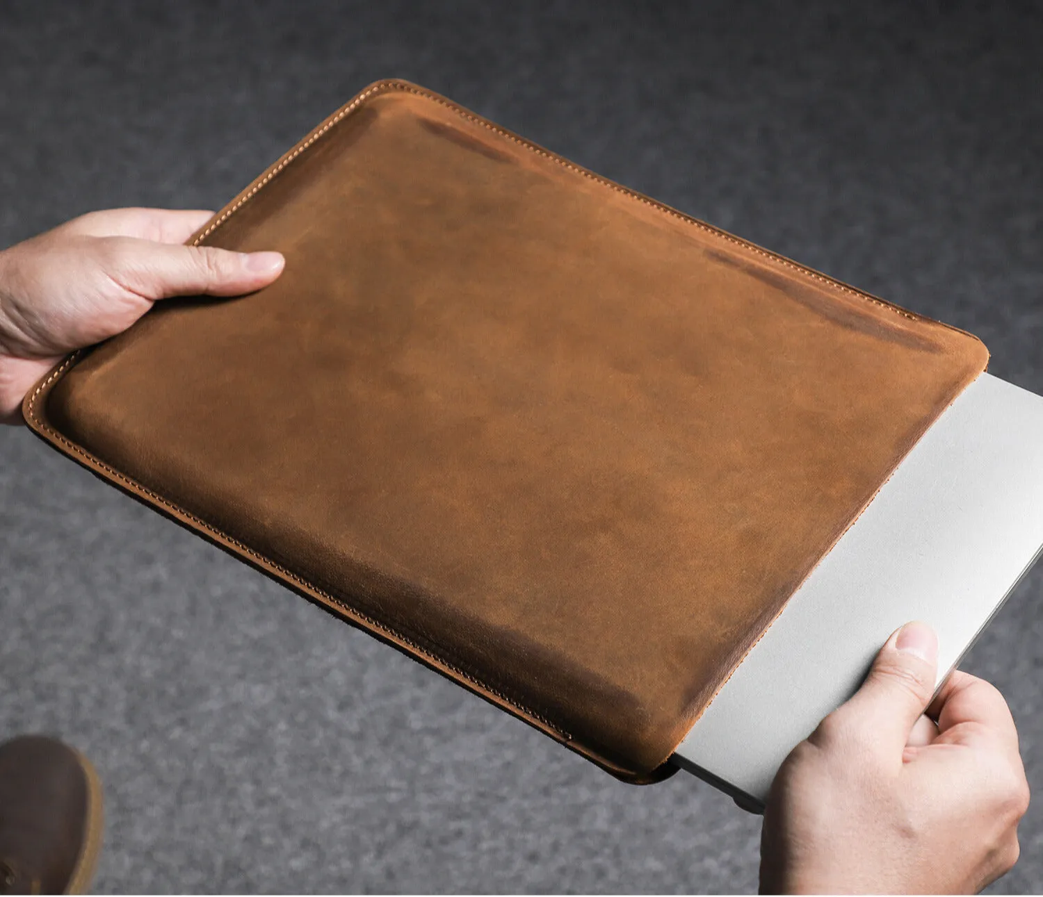 Crazy Horse Leather Laptop Sleeve for MacBook Air M2 13.6"
