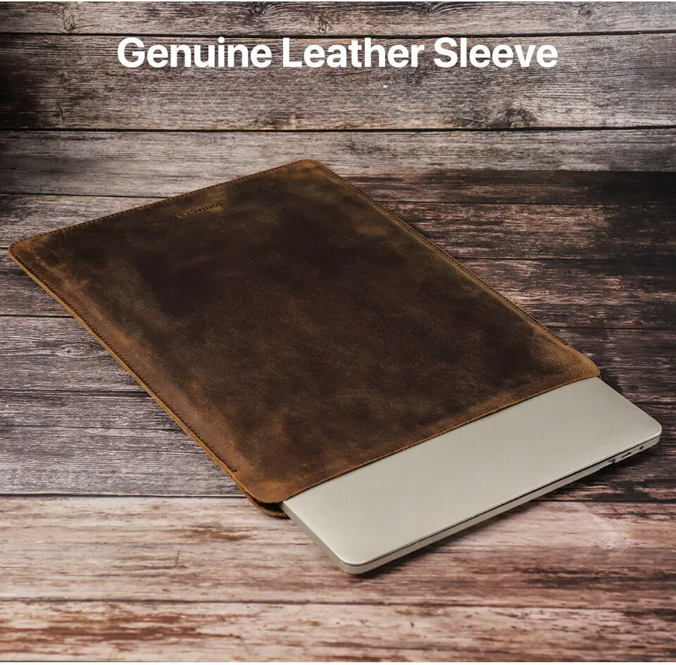 Crazy Horse Leather Laptop Sleeve for MacBook Air M2 13.6"