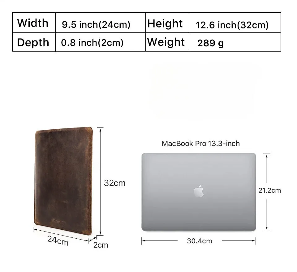 Crazy Horse Leather Laptop Sleeve for MacBook Air M2 13.6"