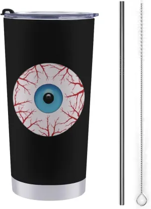 Creepy Bloodshot Eyeball Funny Tumbler with Lid and Straw Stainless Steel Insulated Travel Coffee Mug Car Cups