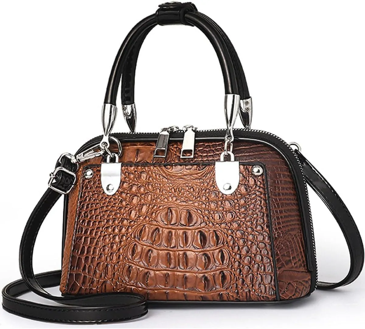 Crocodile Pattern Handbag Fashion PU Leather Top-Handle Purse Luxury Women Shoulder Bag Double Zipper Satchel Tote