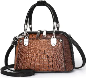 Crocodile Pattern Handbag Fashion PU Leather Top-Handle Purse Luxury Women Shoulder Bag Double Zipper Satchel Tote