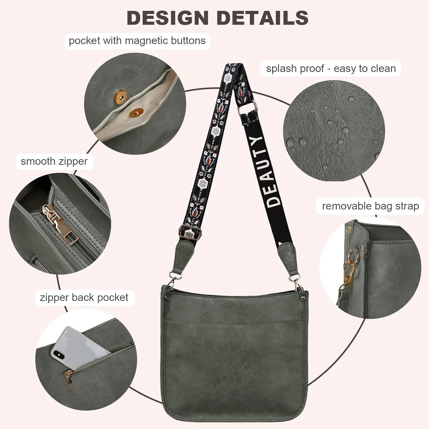 Crossbody Bags for Women Handbags Shoulder Bag with Adjustable Strap Women's Crossbody Purses Vegen Leather Hobo Bags