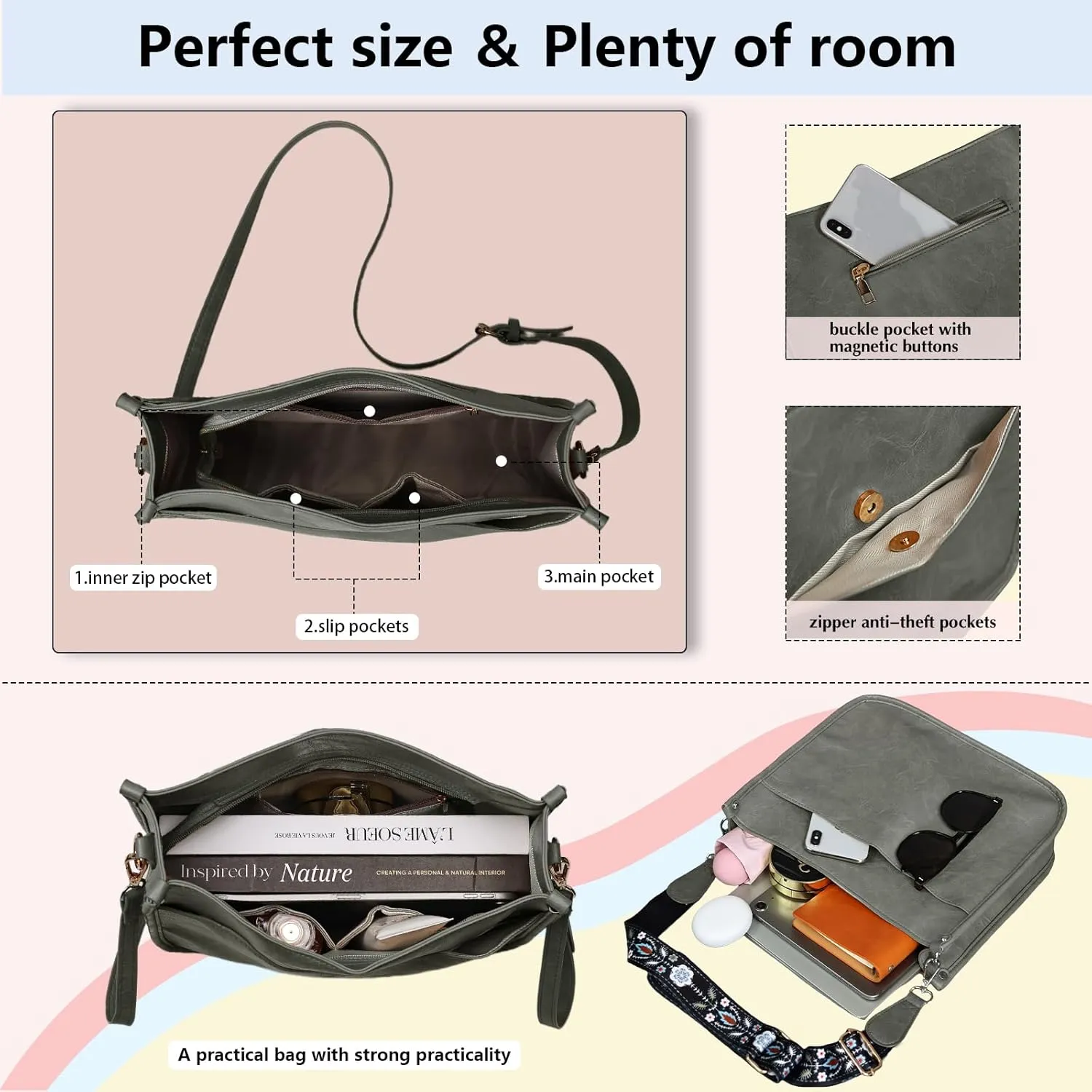 Crossbody Bags for Women Handbags Shoulder Bag with Adjustable Strap Women's Crossbody Purses Vegen Leather Hobo Bags