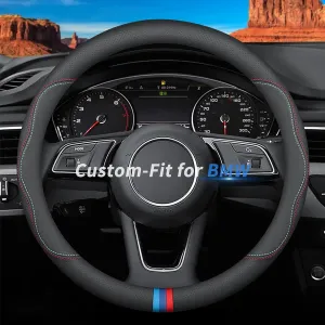 Custom-Fit for BMW Steering Wheel Cover, Premium Leather Car Steering Wheel Cover with Logo, Non-Slip, Breathable, for BMW Accessories (C-Style,for BMW)