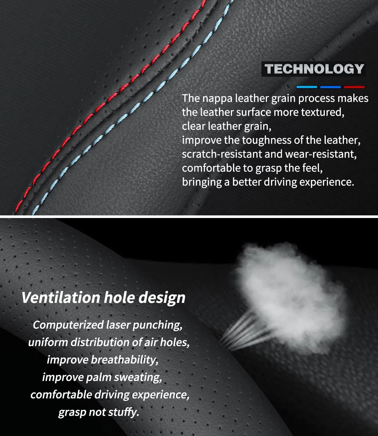 Custom-Fit for GMC Steering Wheel Cover, Premium Leather Car Steering Wheel Cover with Logo, Non-Slip, Breathable, for GMC Accessories (B-Style,for GMC)